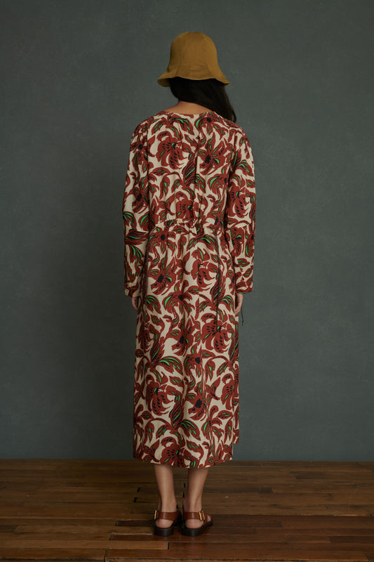 Robe Agnes - Terre Battue/Vert - Coton - Femme